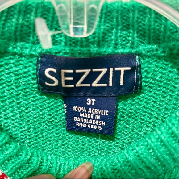 Sezzit Green Santa Stocking Dinosaur Graphic Print Christmas Holiday Sweater - Picture 5 of 8